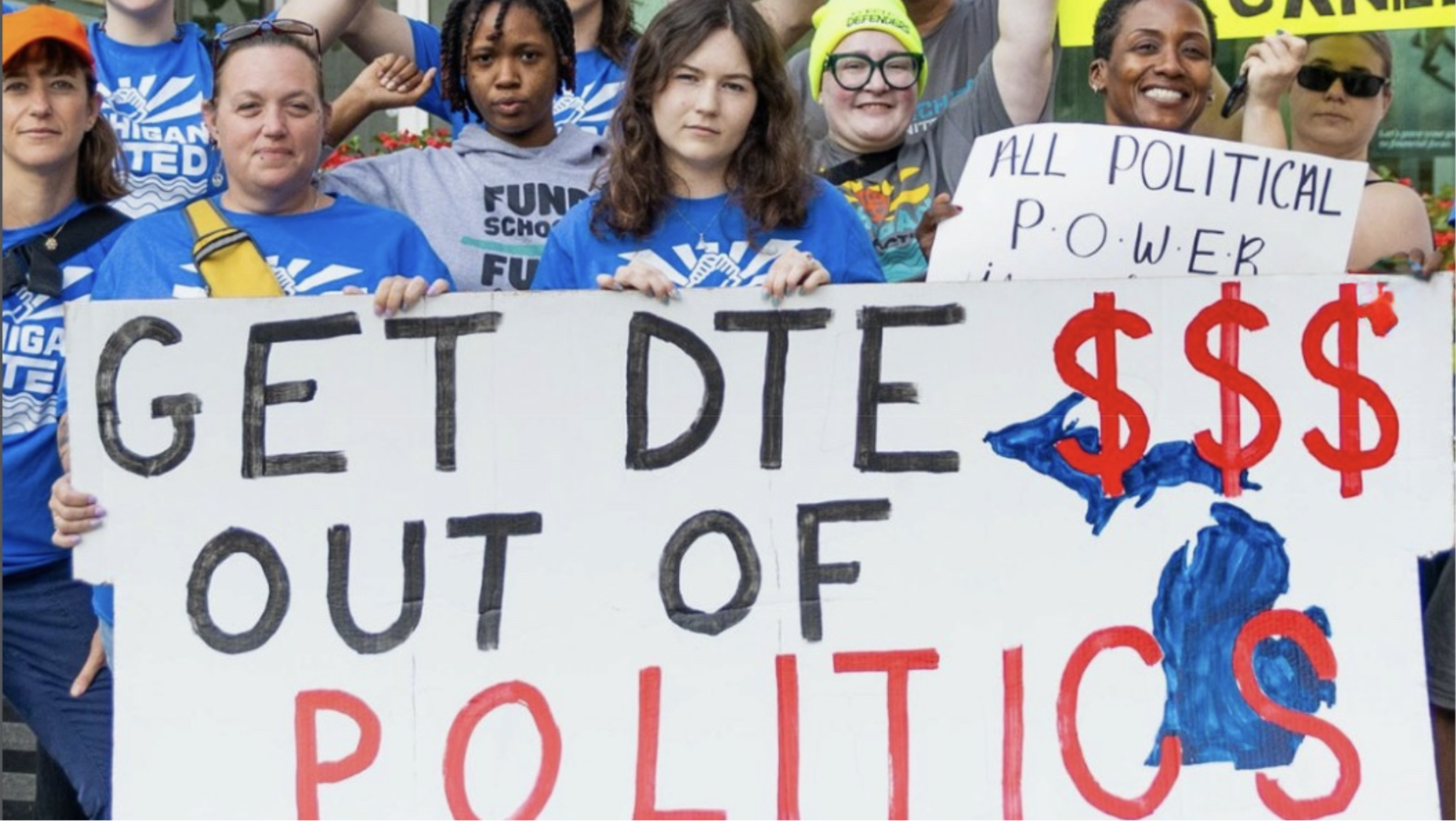 Photo: Michigan for the Many rallying in support of a ballot measure to limit corporate campaign contributions.