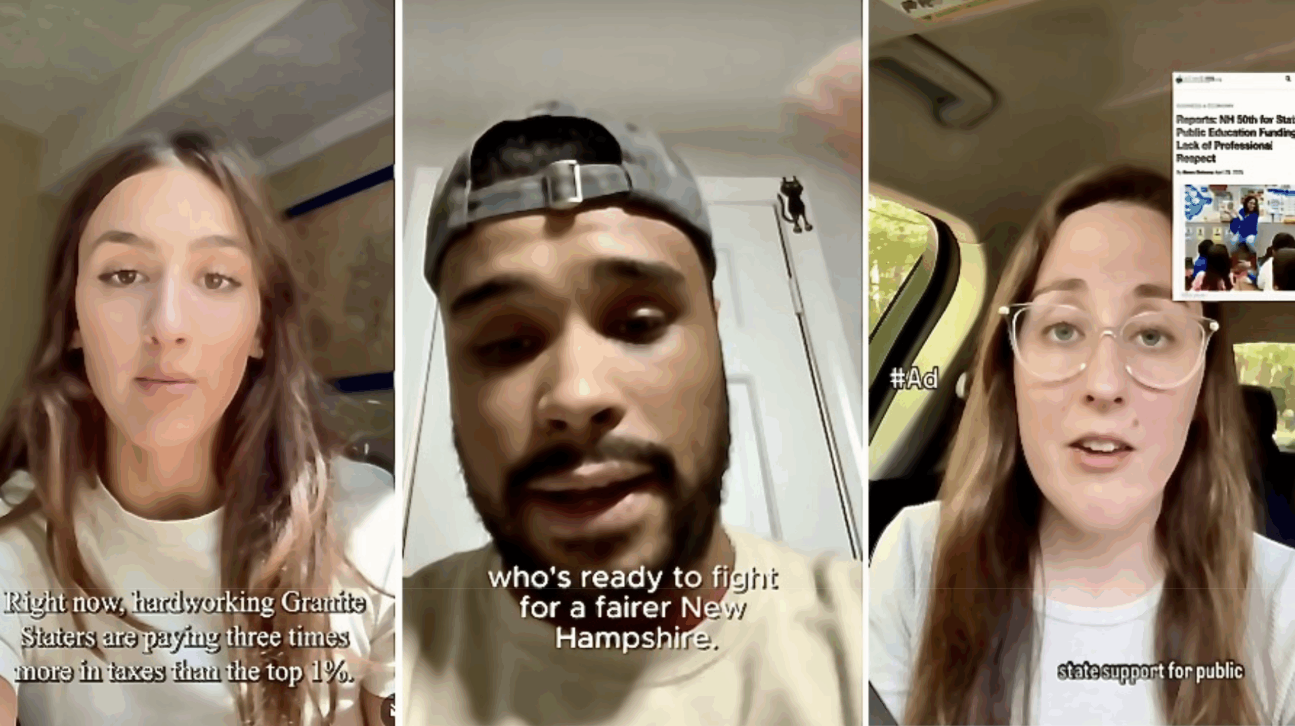 Screenshot: Our Economy, Our Future - Instagram reels from NH micro-influencers for fair taxes.