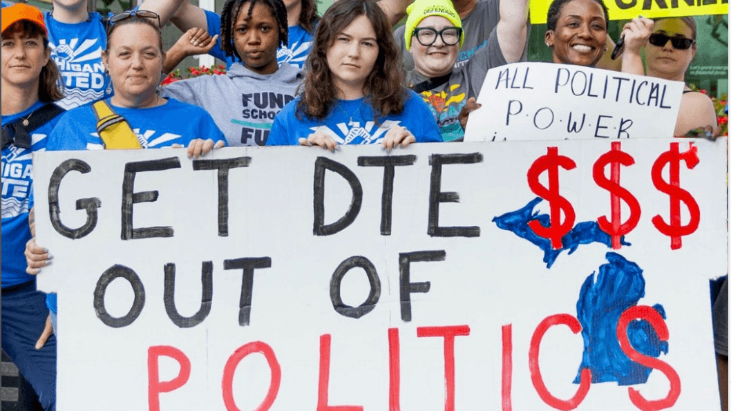 Photo: Michiganders for Money Out of Politics rallying in support of a ballot measure to limit corporate campaign contributions. (Photo: Luigi Macairan, Survival Media Agency)