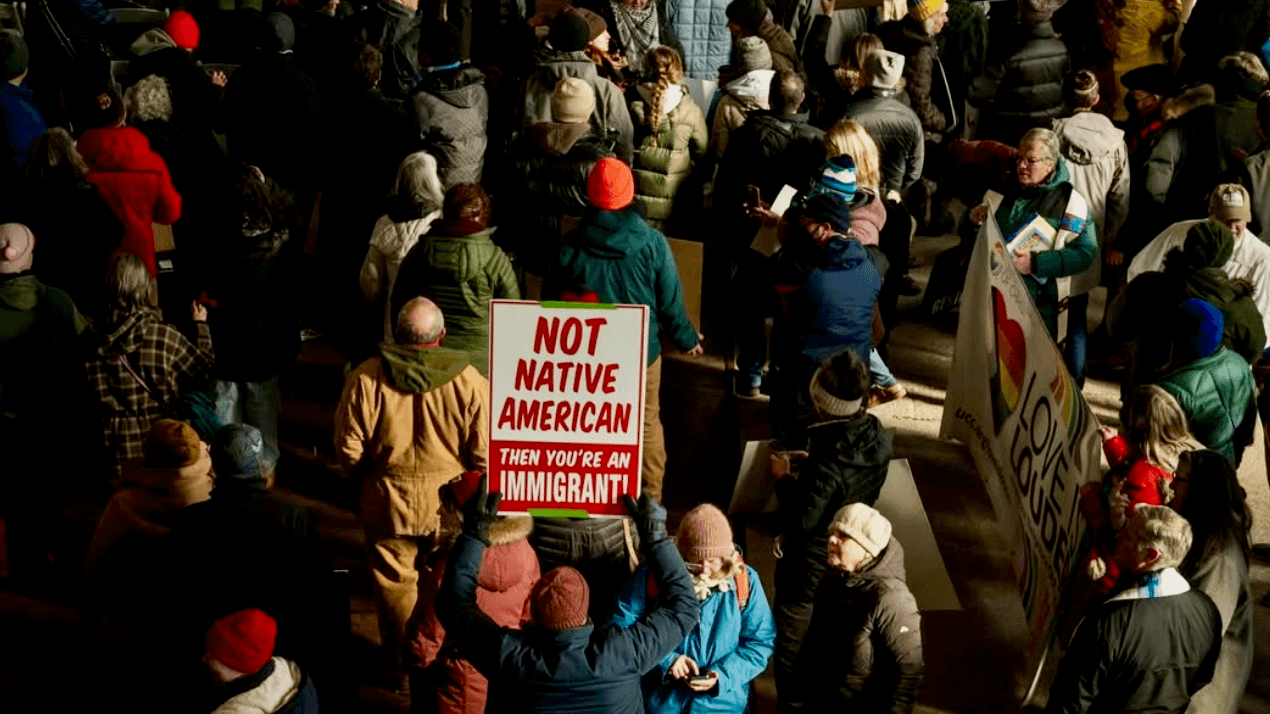 Photo: Community Organizing Alliance - “ICE Out” rally in Lewiston, Maine, 1/24/2026. (Photo Credit: Erin Towns)