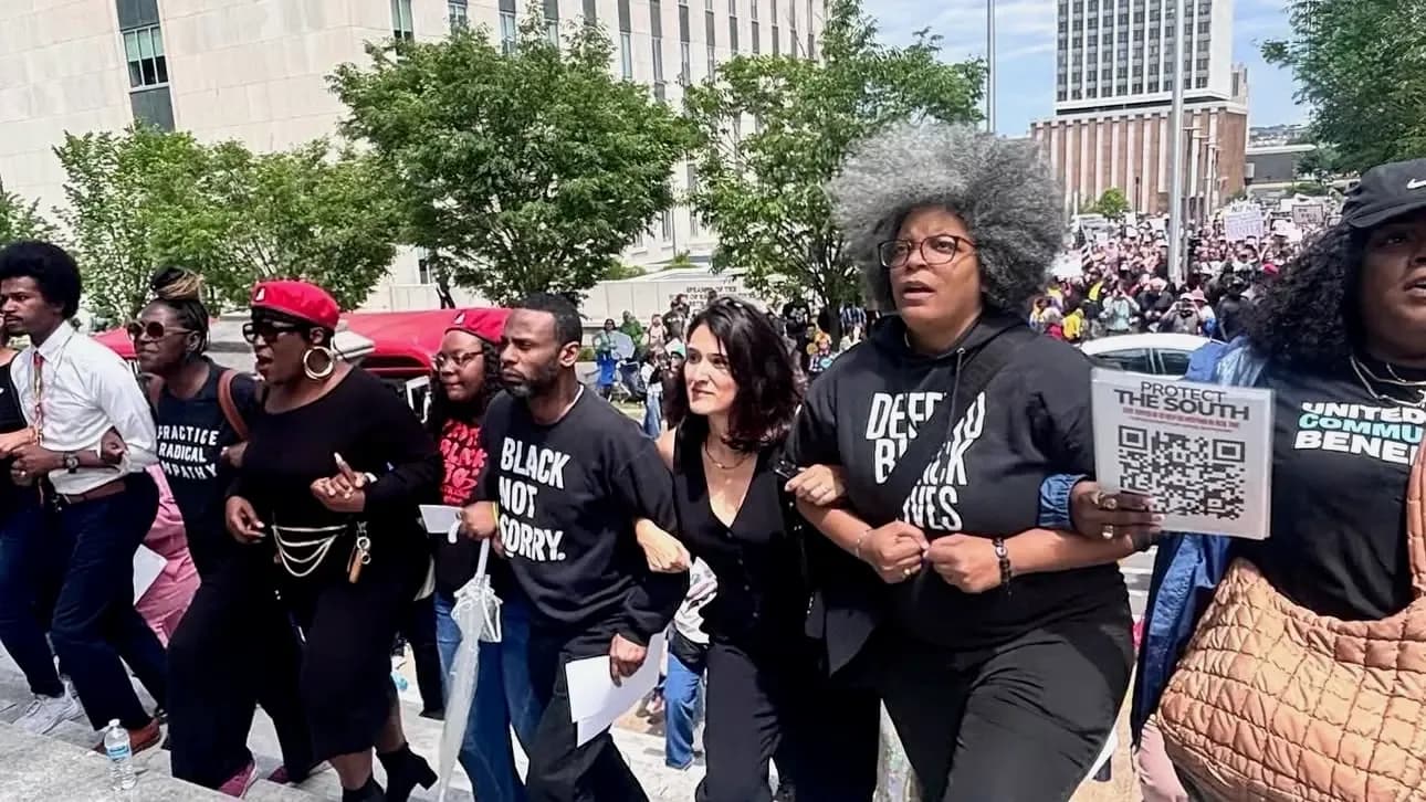 Photo: Leaders in Tennessee protest the legislature’s elimination of the only Black-majority congressional district.