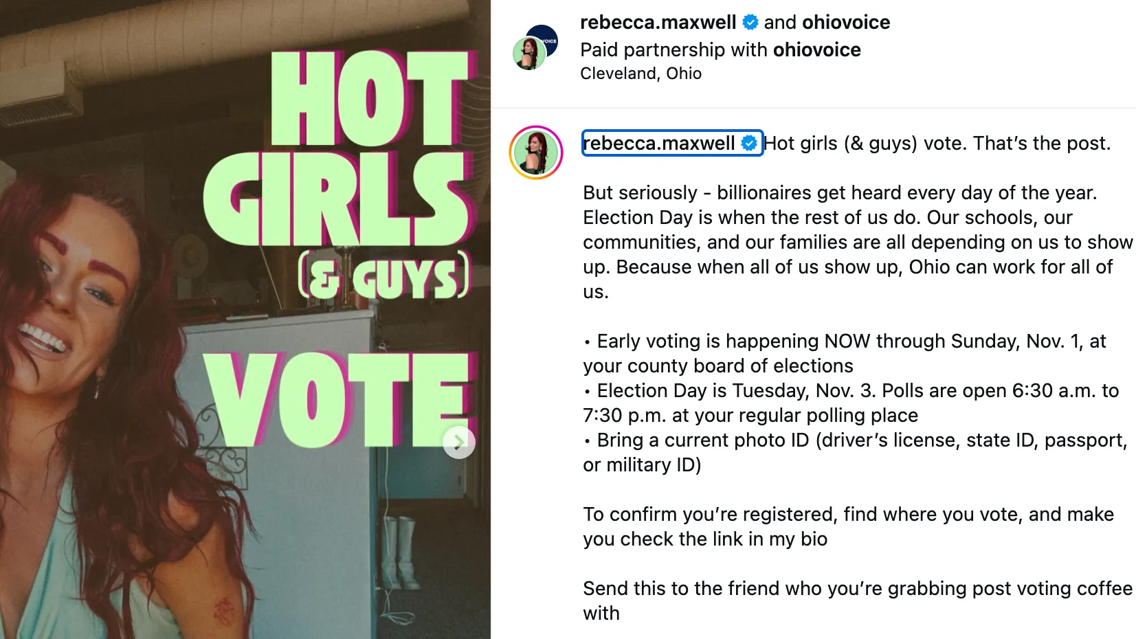 Screenshot: MVF partner Ohio Voice collaborated with online creators to encourage Ohioans to vote early in the midterms.