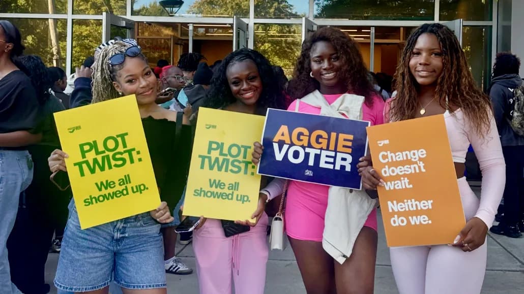 Photo: Students at HBCU North Carolina Agricultural and Technical University during Party at the Polls hosted by MVF partner When We All Vote.